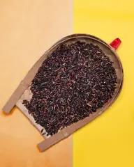 Aromatisches Miso-Kitchari mit schwarzem Reis und Chili, ein nahrhaftes und würziges Fusionsgericht.